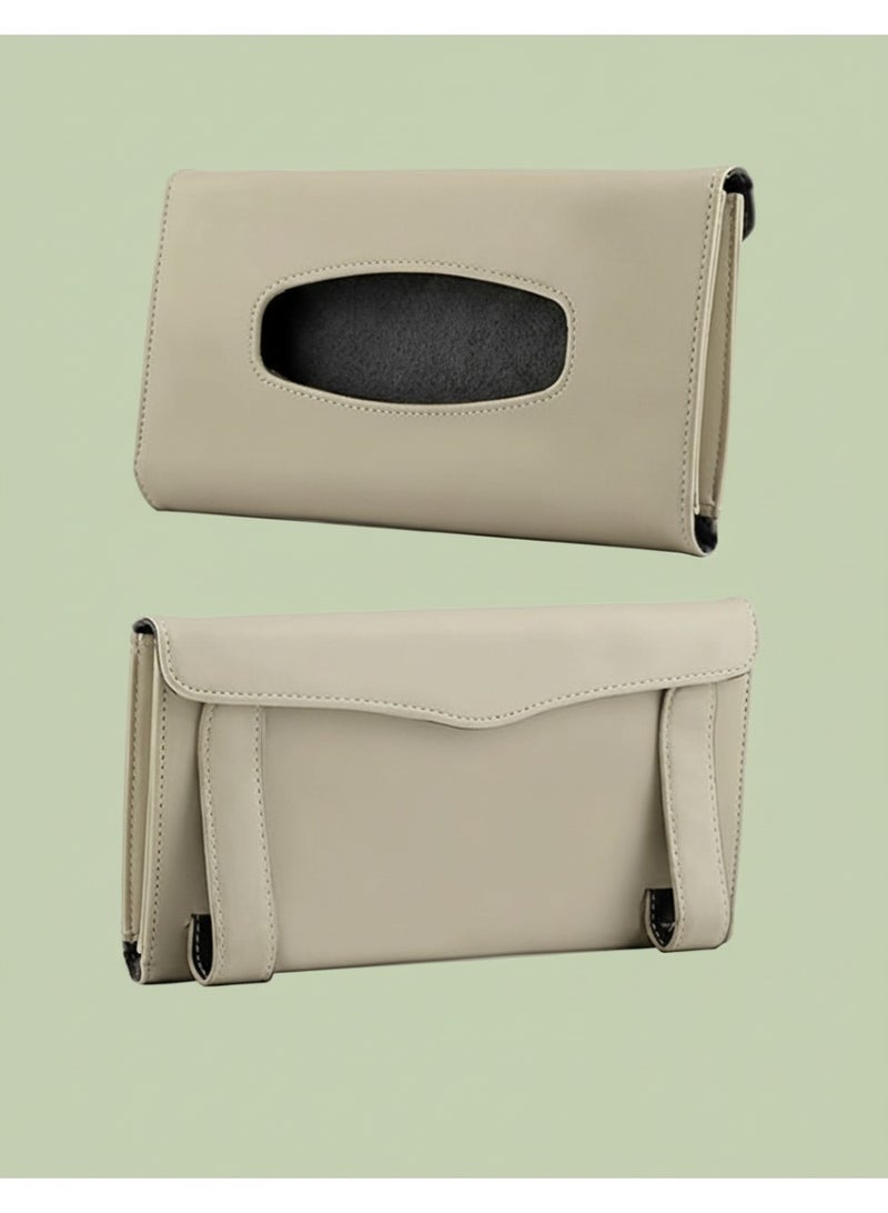 Dunekart Car Visor Tissue Holder, Hanging Paper Towel Dispenser Case for Backseat Vehicle Door, PU Leather Napkin Box Auto Interior Accessory - Beige - Image 5
